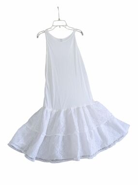 Vintage White Tiered Lace Trim Extender Slip Dress, Size 7
